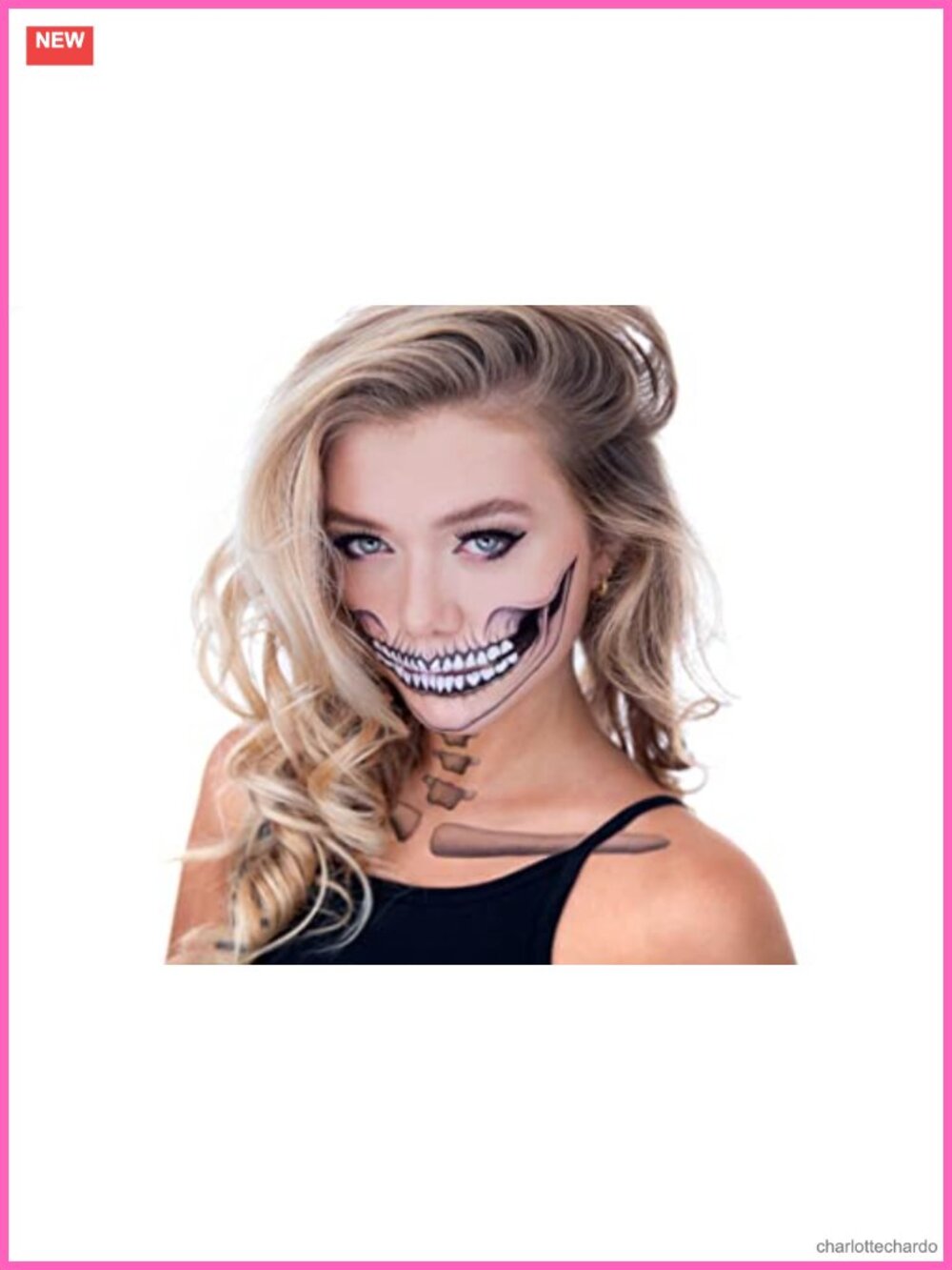 Skull Temporary Tattoo Halloween Costume Face Sticker Adult Waterproof 2 Pack